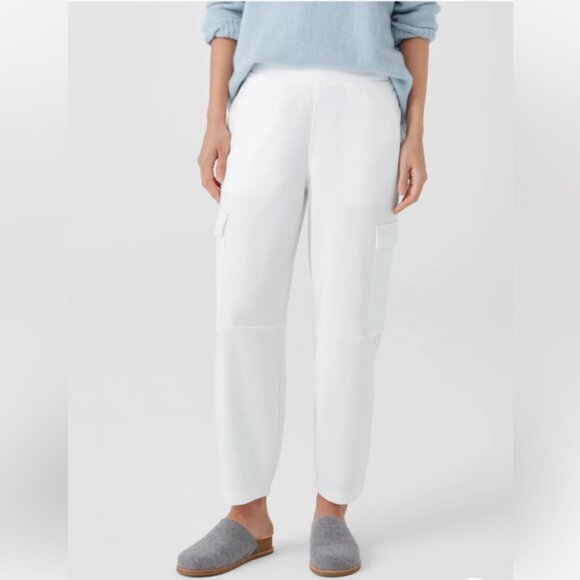 Eileen Fisher Washable Flex Ponte Cargo Lantern Pant in Color Ivory - Picture 2 of 6